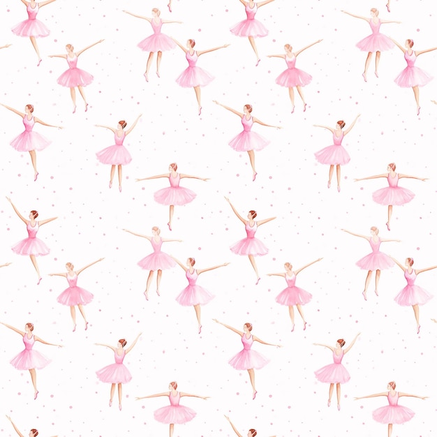 Foto padrão sem costuras com bailarinas cor-de-rosa em fundo aquarelado