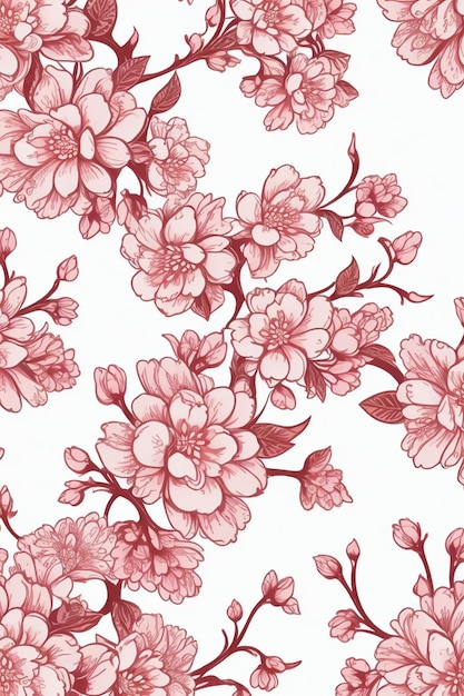 Foto padrão sem costuras com flores de sakura rosa em fundo branco