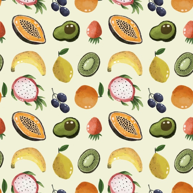 Padrão sem costuras com frutas de desenho animado