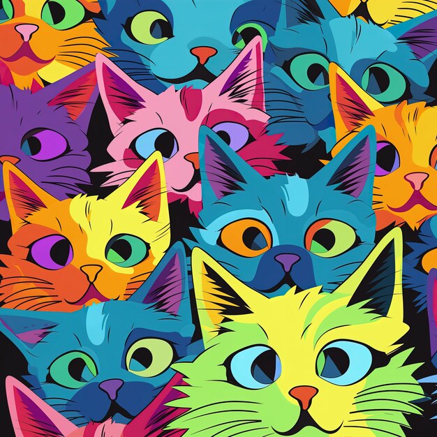 Padrão sem costuras com gatos bonitos em fundo azul Ilustração vetorial