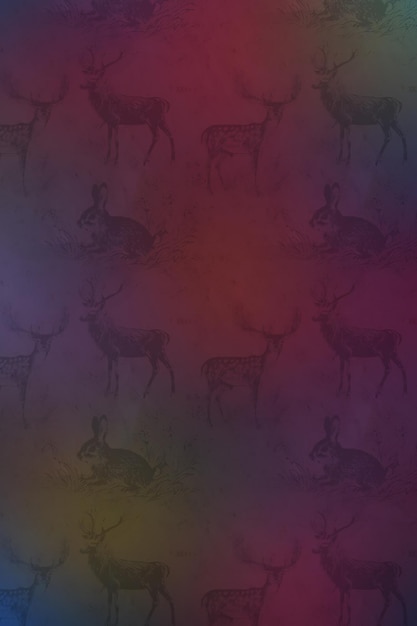 Padrão sem costuras com silhuetas de cervos em fundo colorido