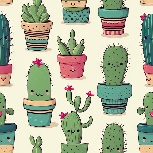 Foto padrão sem costuras de um lindo doodle de cactus