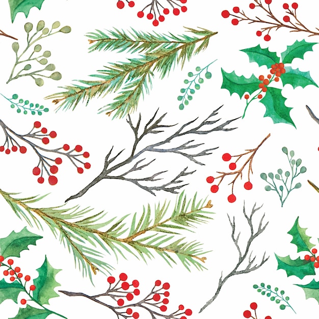 Padrão sem emenda botânico de natal decorativo em aquarela