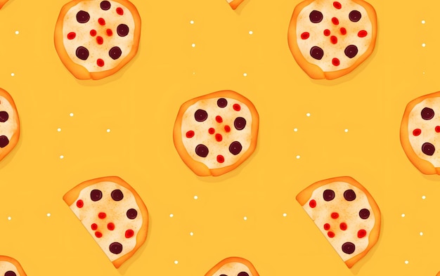 Padrão sem emenda com pizza em um fundo amarelo.