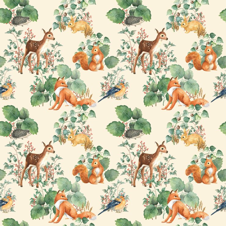 Padrão sem emenda da floresta histórias aquarela ilustração tecido têxtil