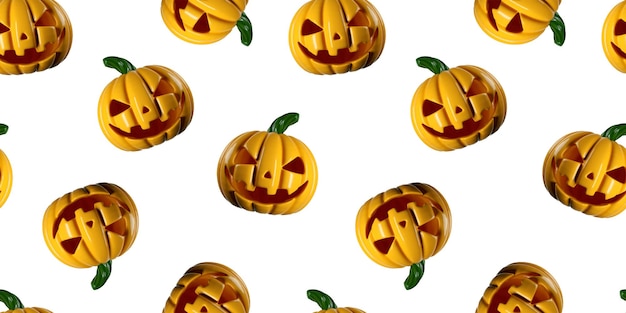 Padrão sem emenda de abóbora assustadora amarela de Halloween no fundo branco