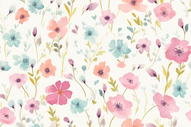 Padrão sem emenda de aquarela feminino fofo com flores silvestres