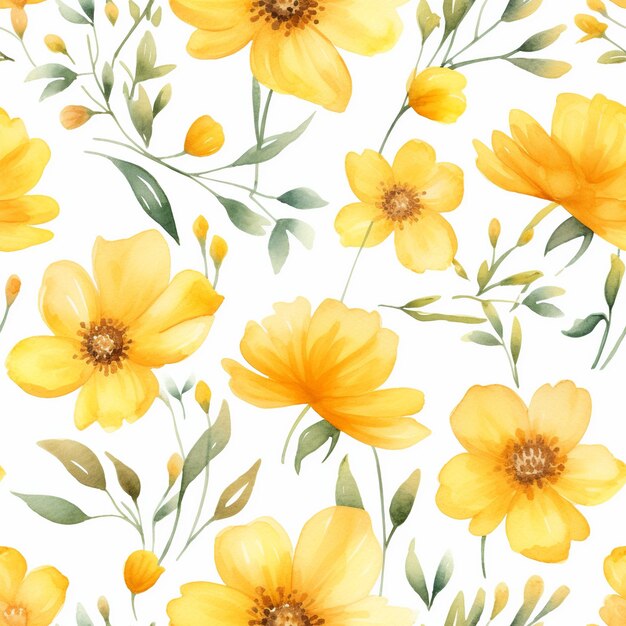 Padrão sem emenda de aquarela floral amarelo vibrante