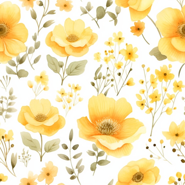 Padrão sem emenda de aquarela floral amarelo vibrante