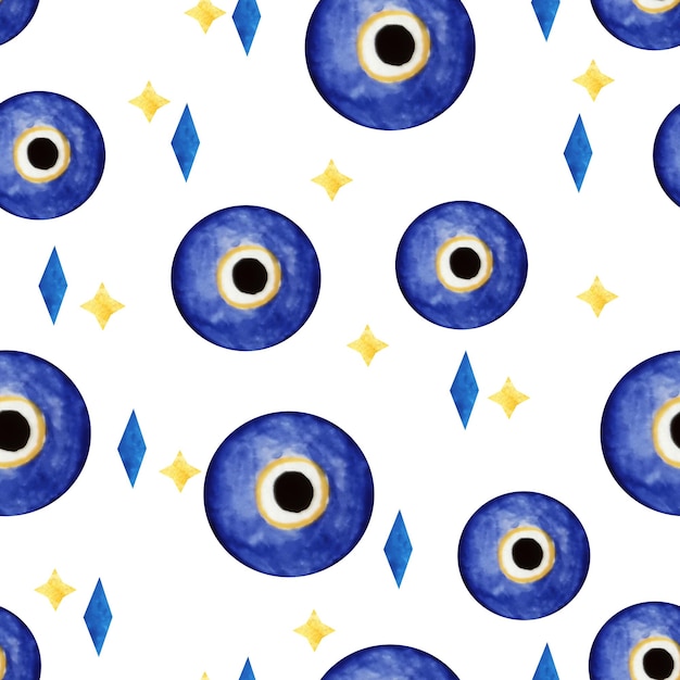 Padrão sem emenda de aquarelaEvil eye ou símbolos turcosHamsa eye karma símbolo de feitiçaria mágica