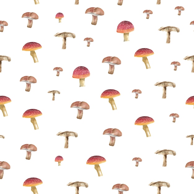 Foto padrão sem emenda de cogumelos em aguarela