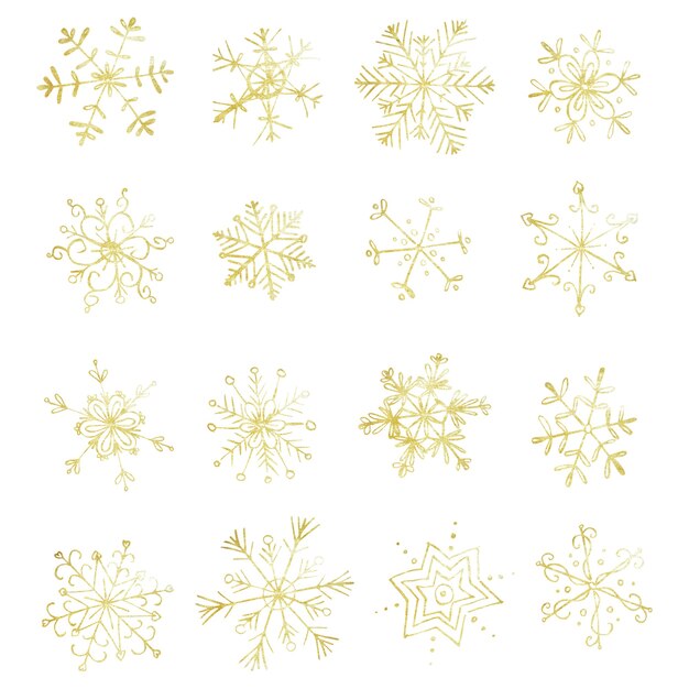 Padrão sem emenda de flocos de neve dourados desenhados à mão