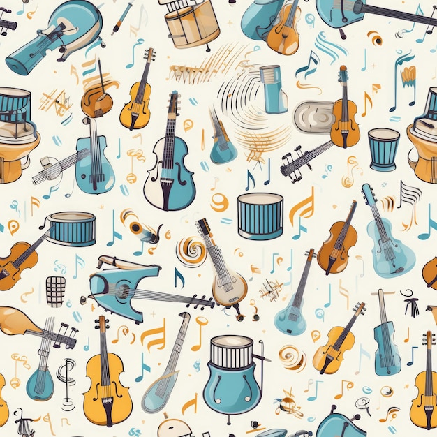 Foto padrão sem emenda de notas de instrumentos musicais