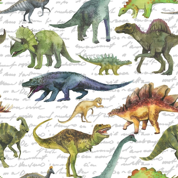 Padrão sem emenda desenhada de mão com dinossauro. padrão de dinossauro realista.