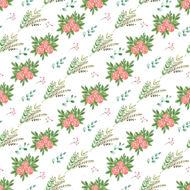 Padrão sem emenda em aquarela com flores e folhas desenhadas à mão