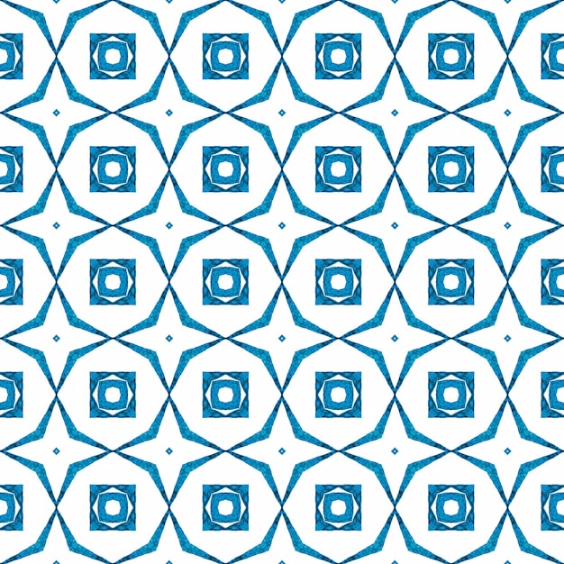 Padrão sem emenda em mosaico. Azul poderoso boho chic design de verão. Fronteira sem emenda de mosaico verde desenhada de mão. Têxtil pronto para impressão emocional, tecido de biquíni, papel de parede, embrulho.