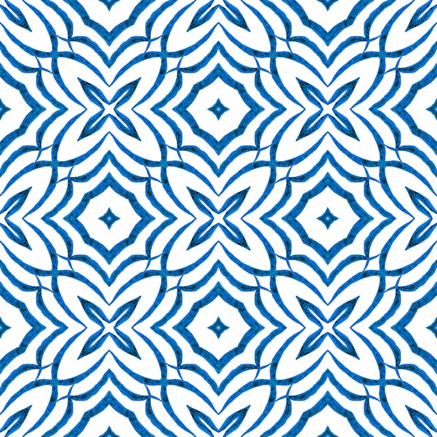 Padrão sem emenda em mosaico. Boho chique design azul de tirar o fôlego. Estampado têxtil pronto a buscar, tecido de biquíni, papel de parede, embrulho. Fronteira sem emenda de mosaico verde desenhada de mão.