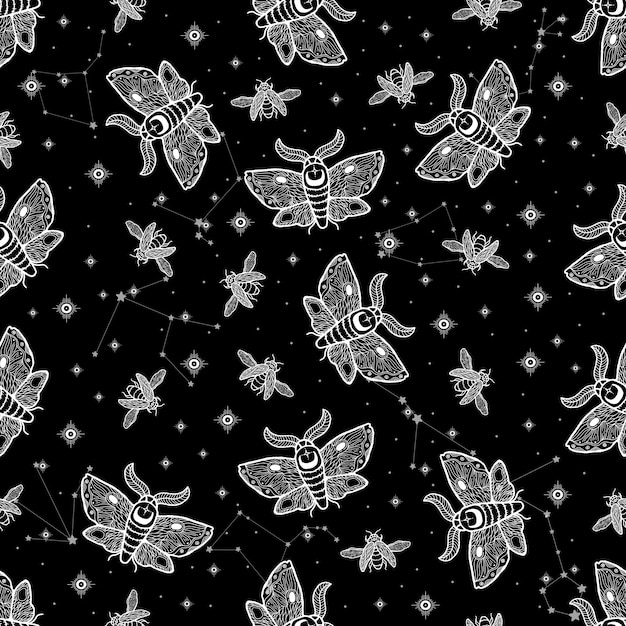 Foto padrão sem emenda mariposa celestial inseto símbolo abstrato espaço astrologia fundo estilo doodle