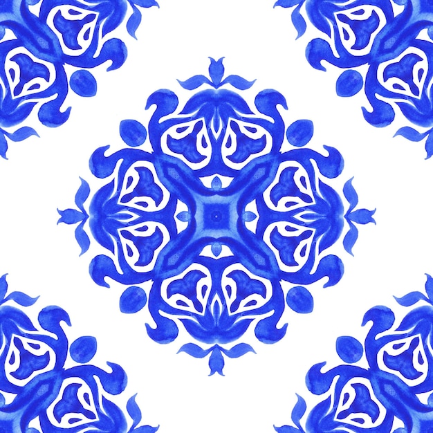 Padrão sem emenda, ornamento de azulejos renascentista índigo. Azulejo azulejo de design português azul e branco