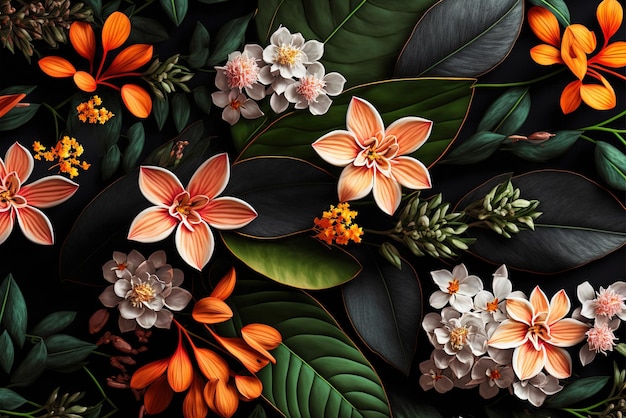 Padrão tropical floral moderno Colagem padrão sem costura contemporâneo Padrão de estilo cartoon desenhado à mão vibrante Generative AI