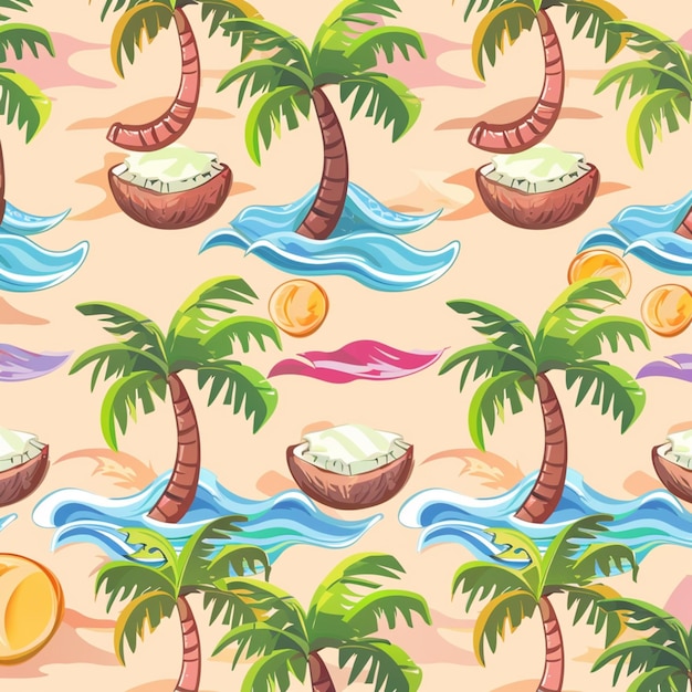 Foto padrão tropical sem costura com palmeiras e ondas generativas ai