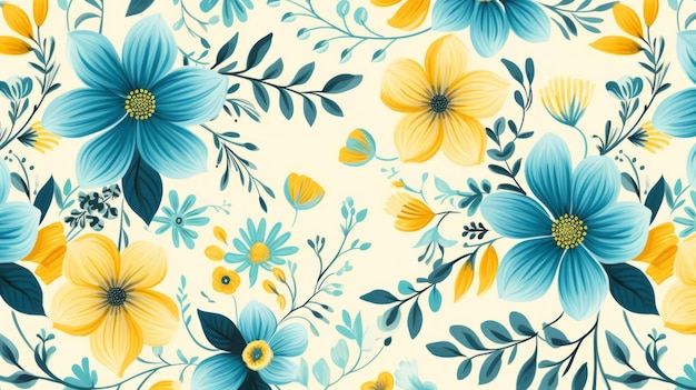 Padrão vetorial de impressão floral sombreamento delicado com azul e amarelo