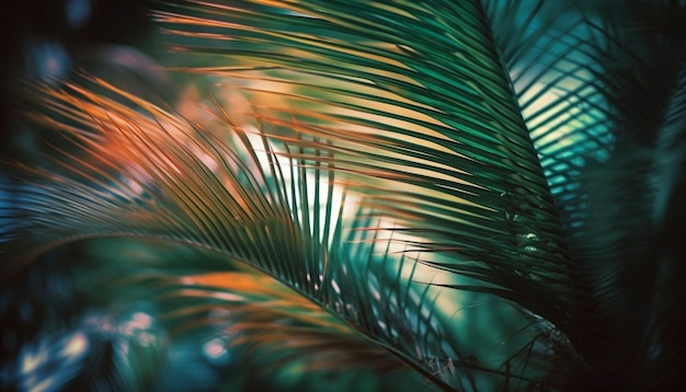 Padrão vibrante de folhas de palmeira em cenário de férias perfeito na floresta tropical gerado por inteligência artificial