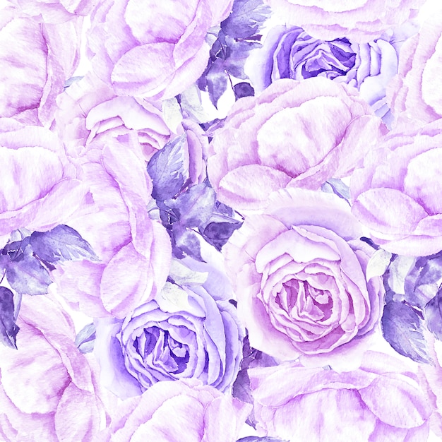 Padrão vintage com ilustração em aquarela floral de rosas violetas