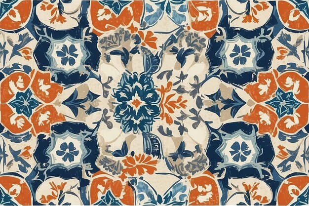 Padrão vintage sem costura com azulejos Efeito de patchwork para um toque de decoração portuguesa e espanhola