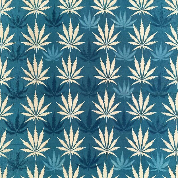padrão vintage sem costura com folha de maconha em fundo azul para tecido e decoração têxtil