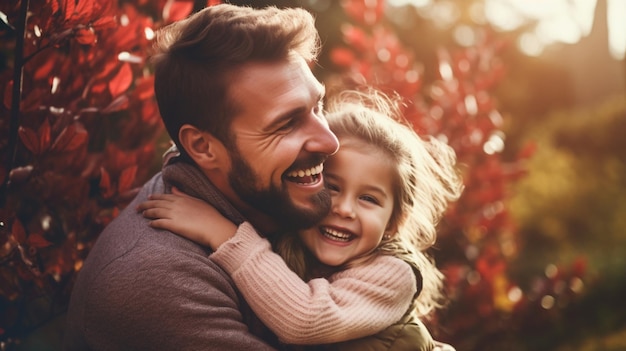 Padre abrazando a su hija pequeña día del padre Cariñosa pareja de padres e hijos Retrato