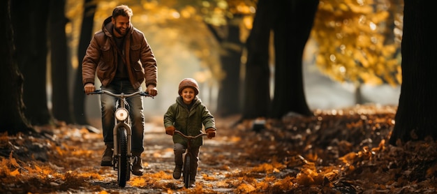 padre anda en bicicleta con su hijo IA generativa