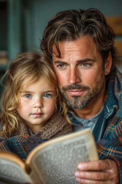 Padre e hija absortos en un libro juntos