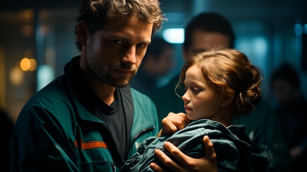 padre e hija en un cuarto oscuro