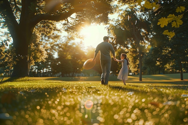 Foto padre e hija jugando con un frisbee en el