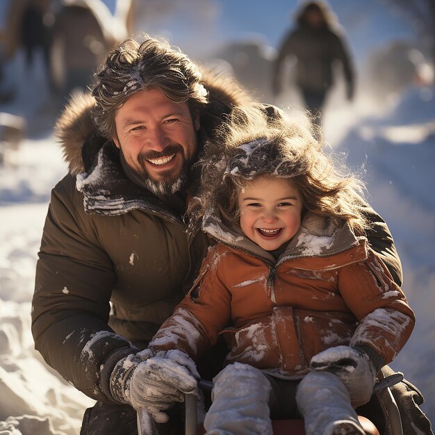 Padre e hija en trineo