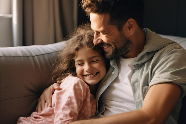 Padre e hija se unen en casa en el día del padre