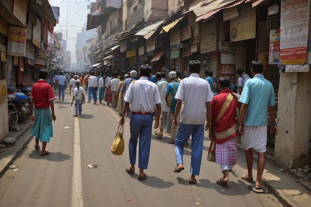 padre e hijo caminando por las concurridas calles de la India