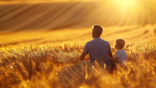 Padre e hijo en el campo de trigo