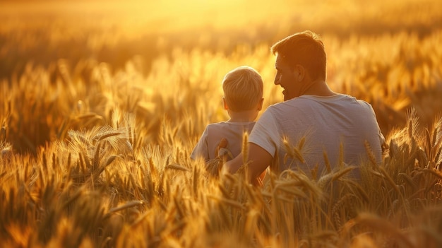 Padre e hijo en el campo de trigo