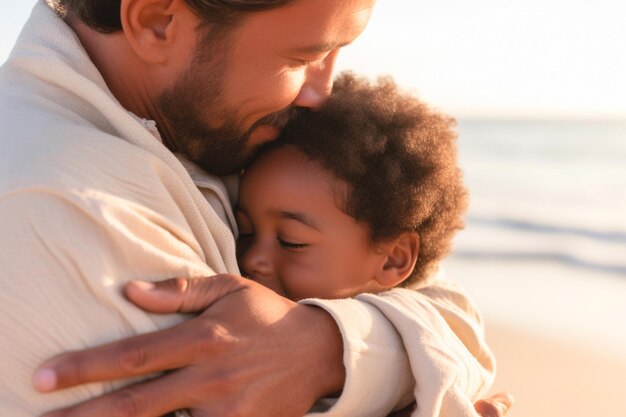 Padre e hijo comparten un tierno abrazo celebrando su vínculo un abrazo el mejor regalo del Día del Padre