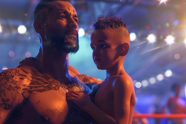 Foto padre e hijo en un evento de lucha libre