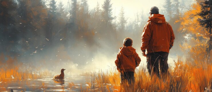Padre e Hijo junto al lago