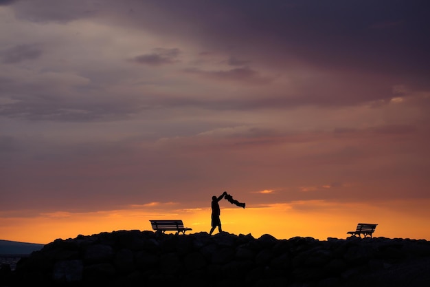 Padre e hijo, en, ocaso