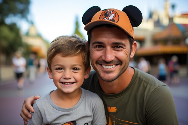 Padre e hijo sonriendo a la cámara