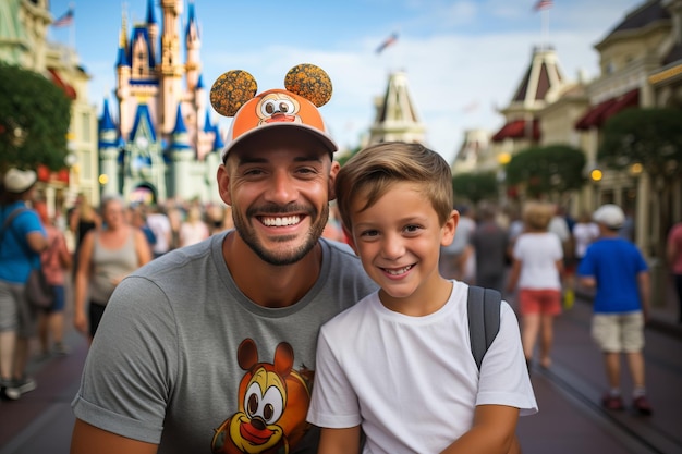 Padre e hijo sonriendo a la cámara