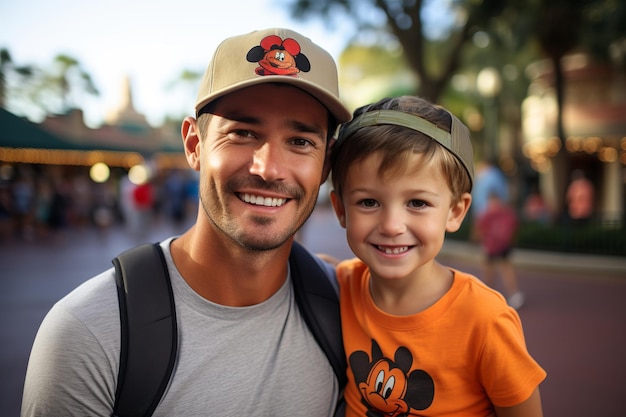 Padre e hijo sonriendo a la cámara