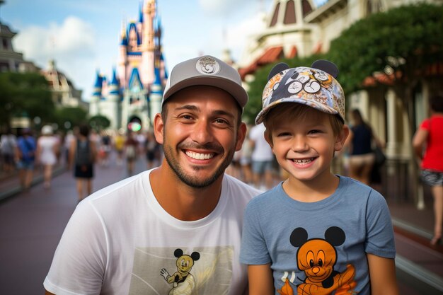 Padre e hijo sonriendo a la cámara