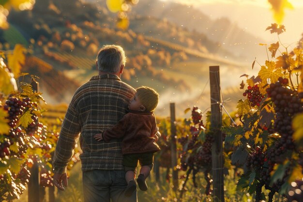 Foto padre e hijo en una viña