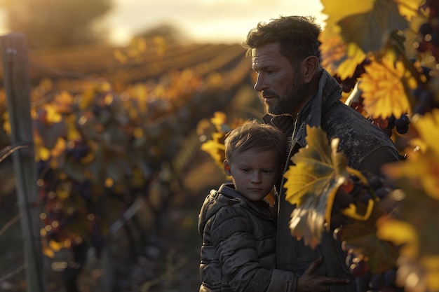 Foto padre e hijo en una viña